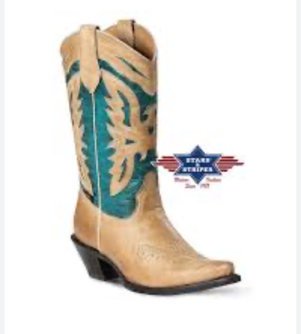 Stars & Stripes Handmade Mexico Teal Western Cowboy Boots Women 7